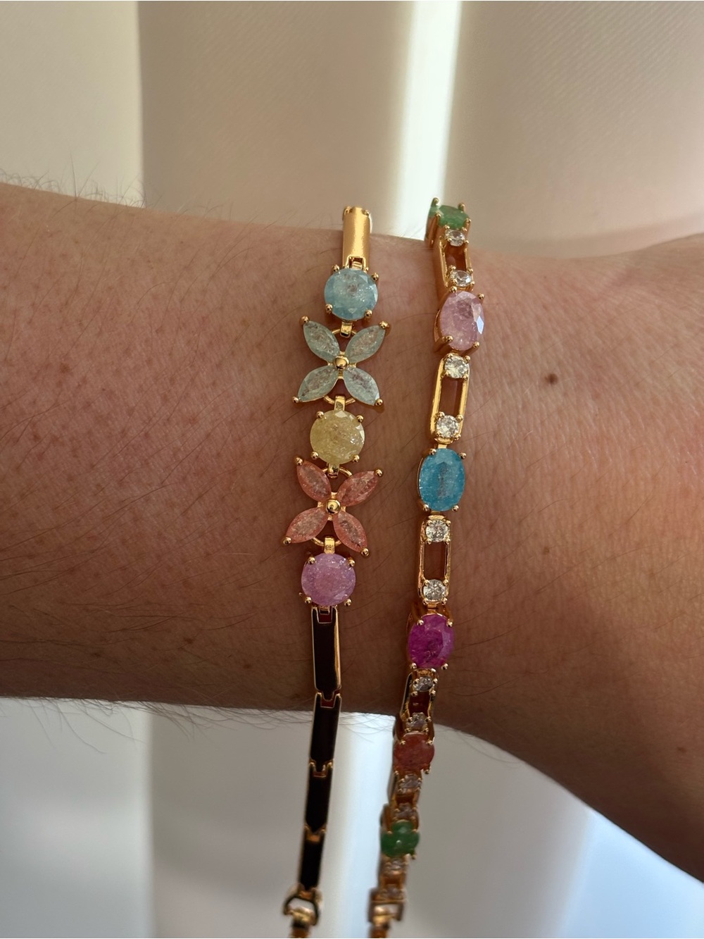 Gold-Tone Multicolor Stone Bracelet set- Women Jewelry